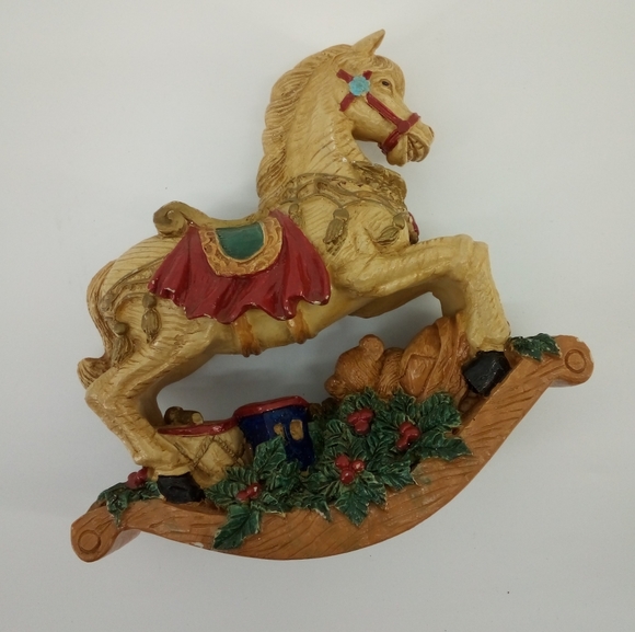 Russ Berries Christmas Rocking Horse w Bear Gifts Table Top Decor Resin - Picture 2 of 7